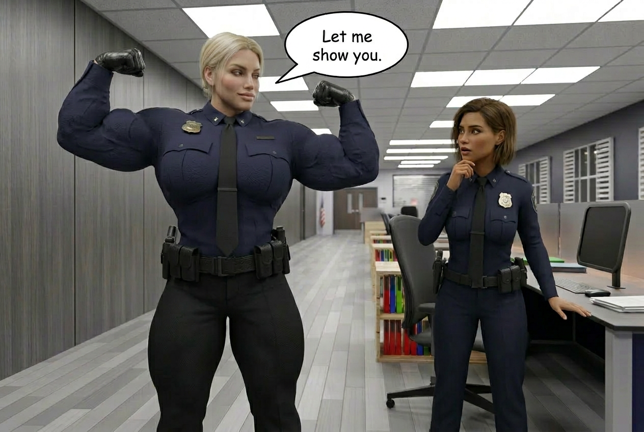 Super Cop Part 3, page 3 — AI female muscle growth comic