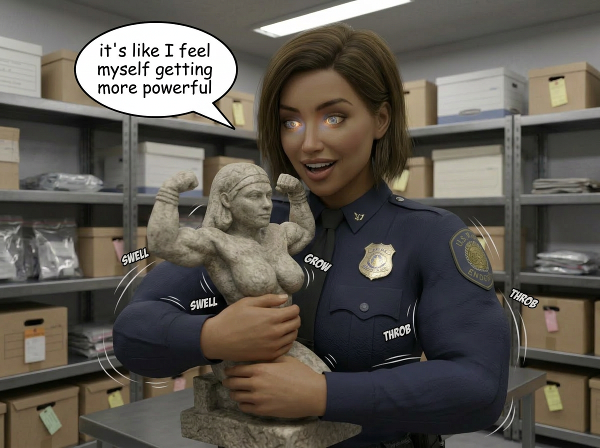 Super Cop Part 3, page 6 — AI female muscle growth comic
