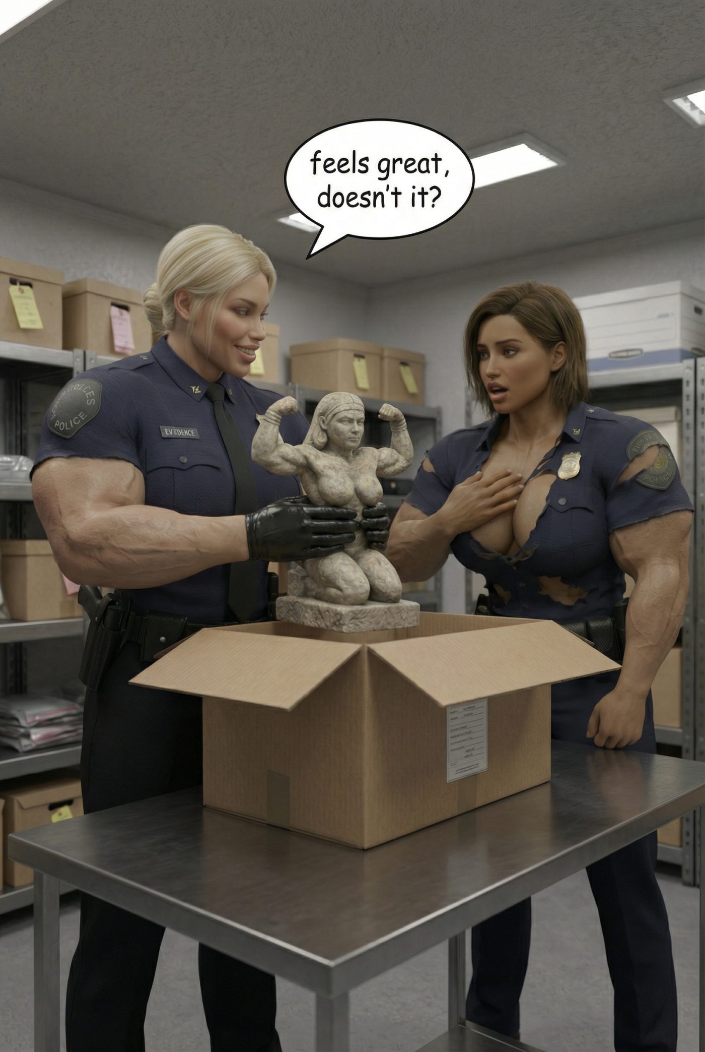 Super Cop Part 3, page 12 — AI female muscle growth comic