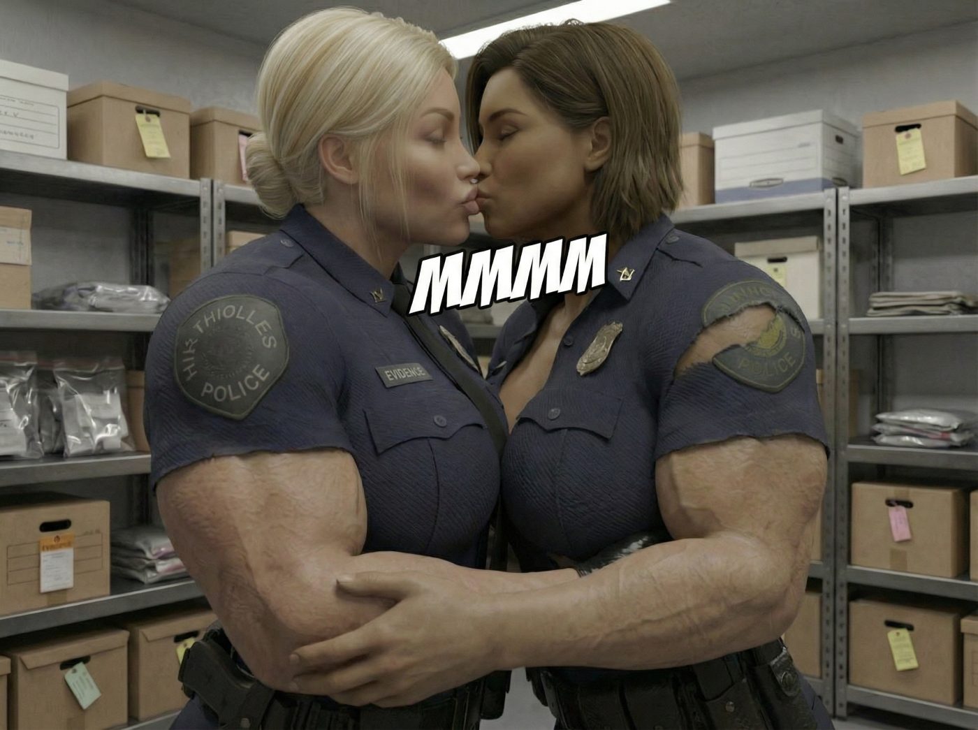Super Cop Part 3, page 14 — AI female muscle growth comic