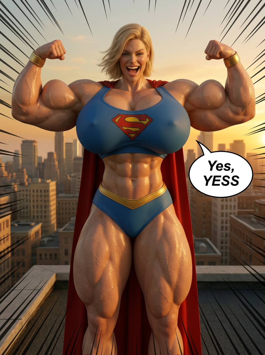 Super Kryptonite Part 1, page 7 — AI female muscle growth comic