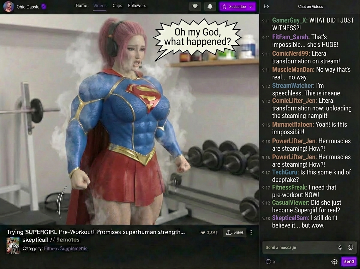 Super Streamer Part 2, page 5 — AI female muscle growth comic