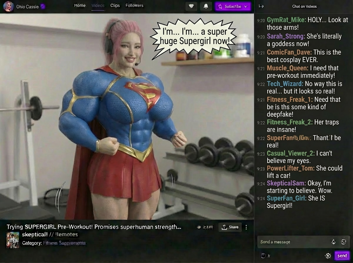 Super Streamer Part 2, page 6 — AI female muscle growth comic