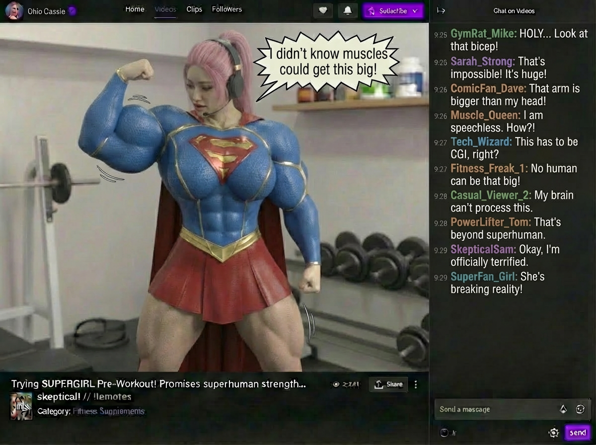 Super Streamer Part 2, page 7 — AI female muscle growth comic