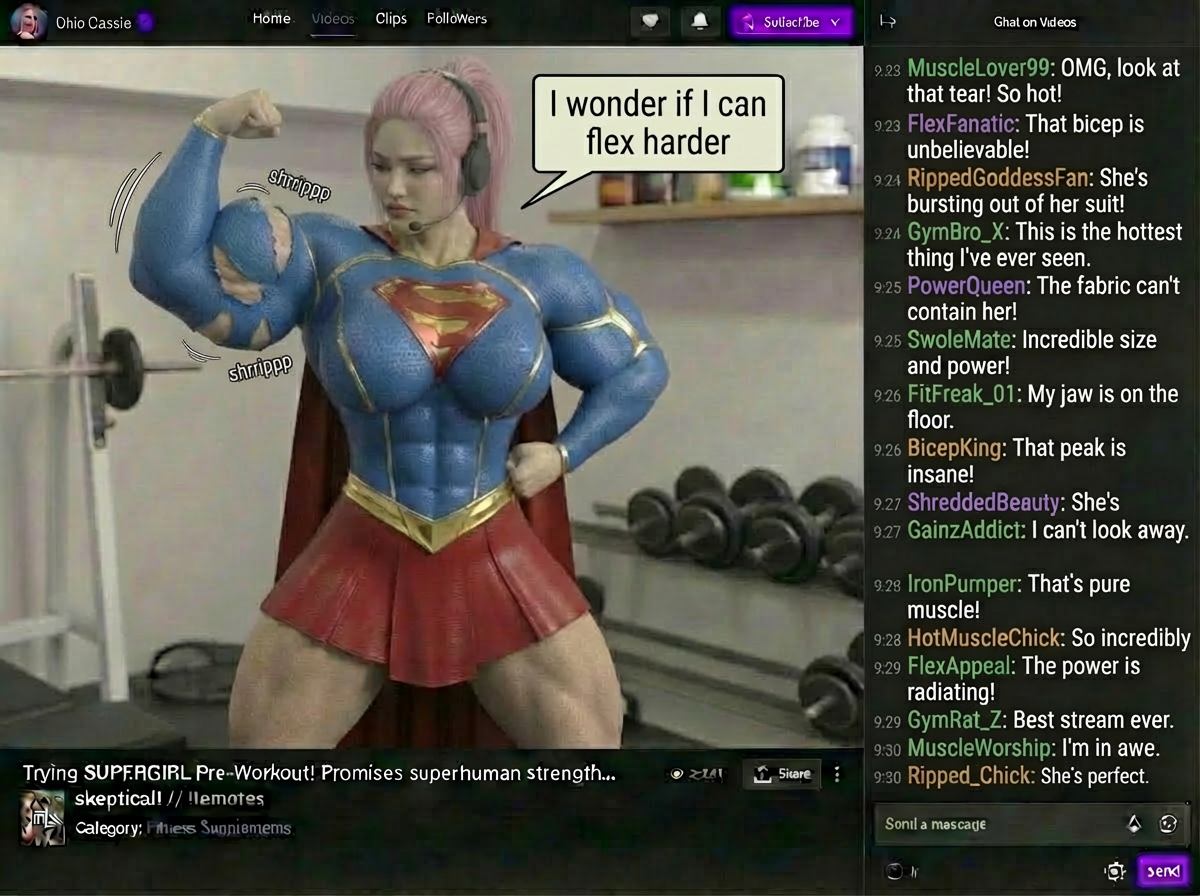 Super Streamer Part 2, page 8 — AI female muscle growth comic