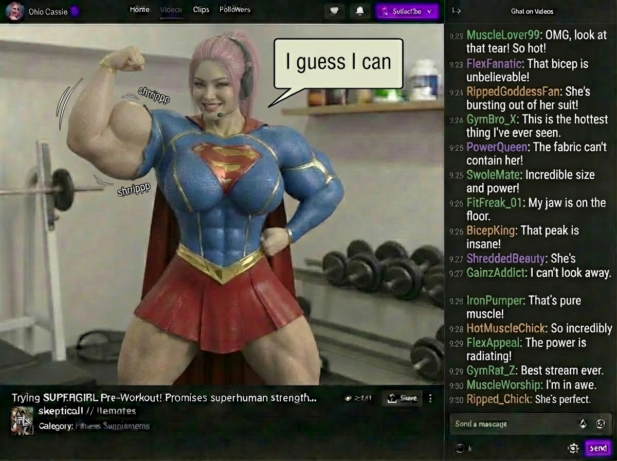 Super Streamer Part 2, page 9 — AI female muscle growth comic