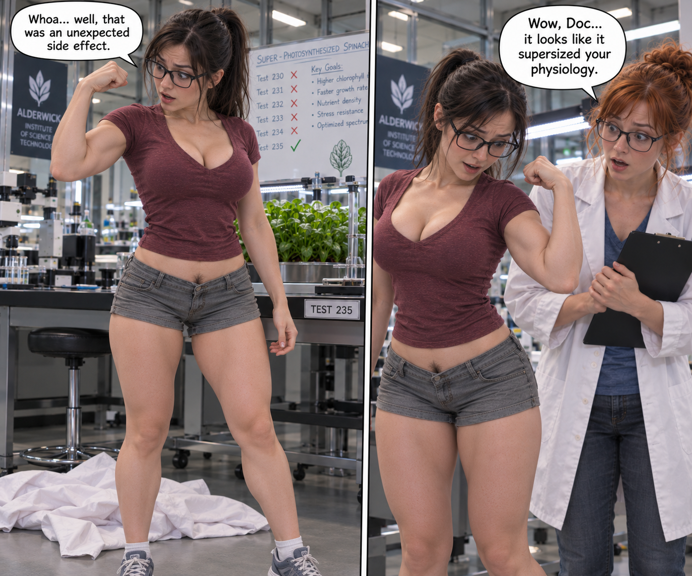Test 235 Part 1, page 10 — AI female muscle growth comic