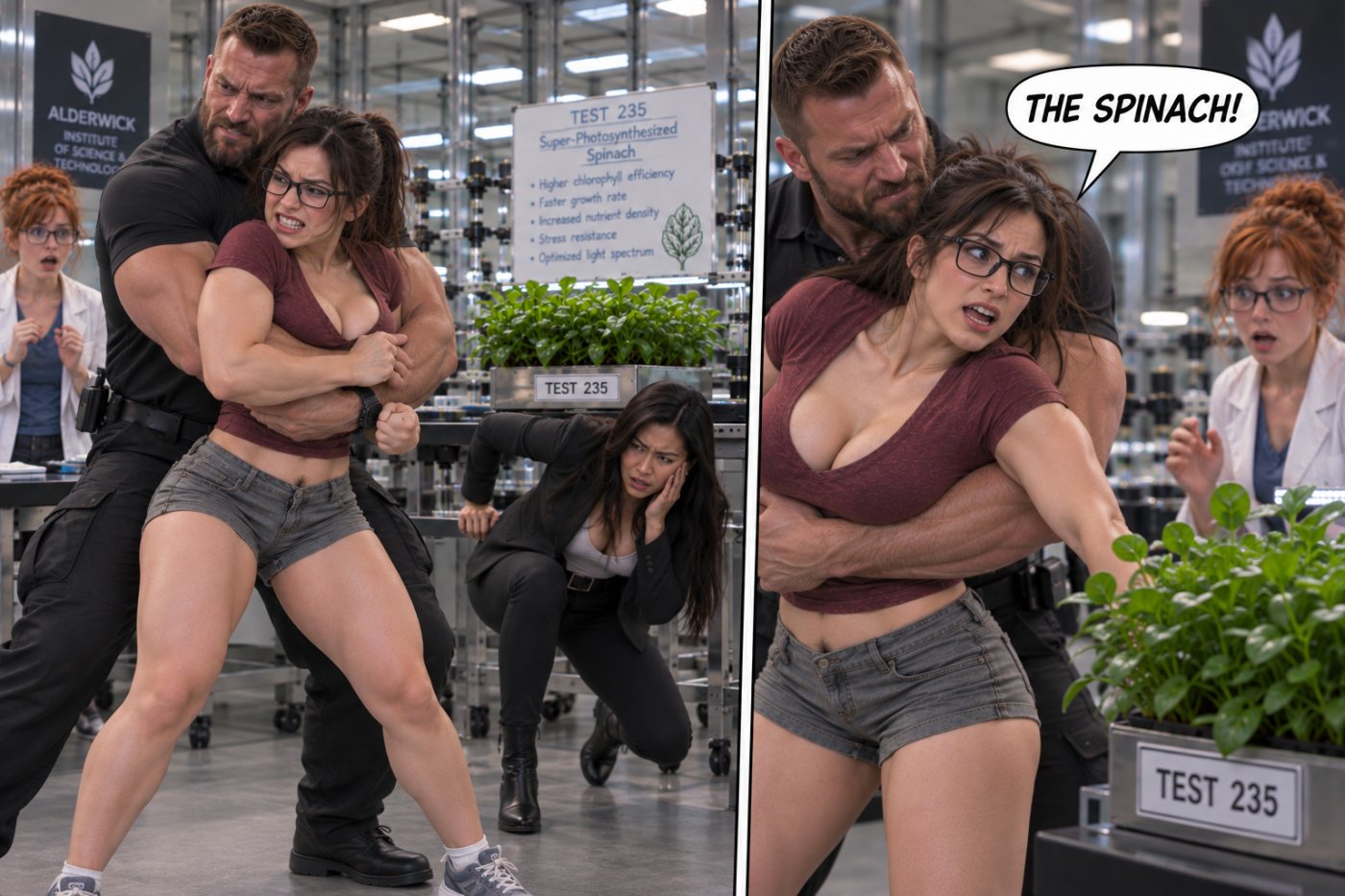 Test 235 Part 1, page 14 — AI female muscle growth comic
