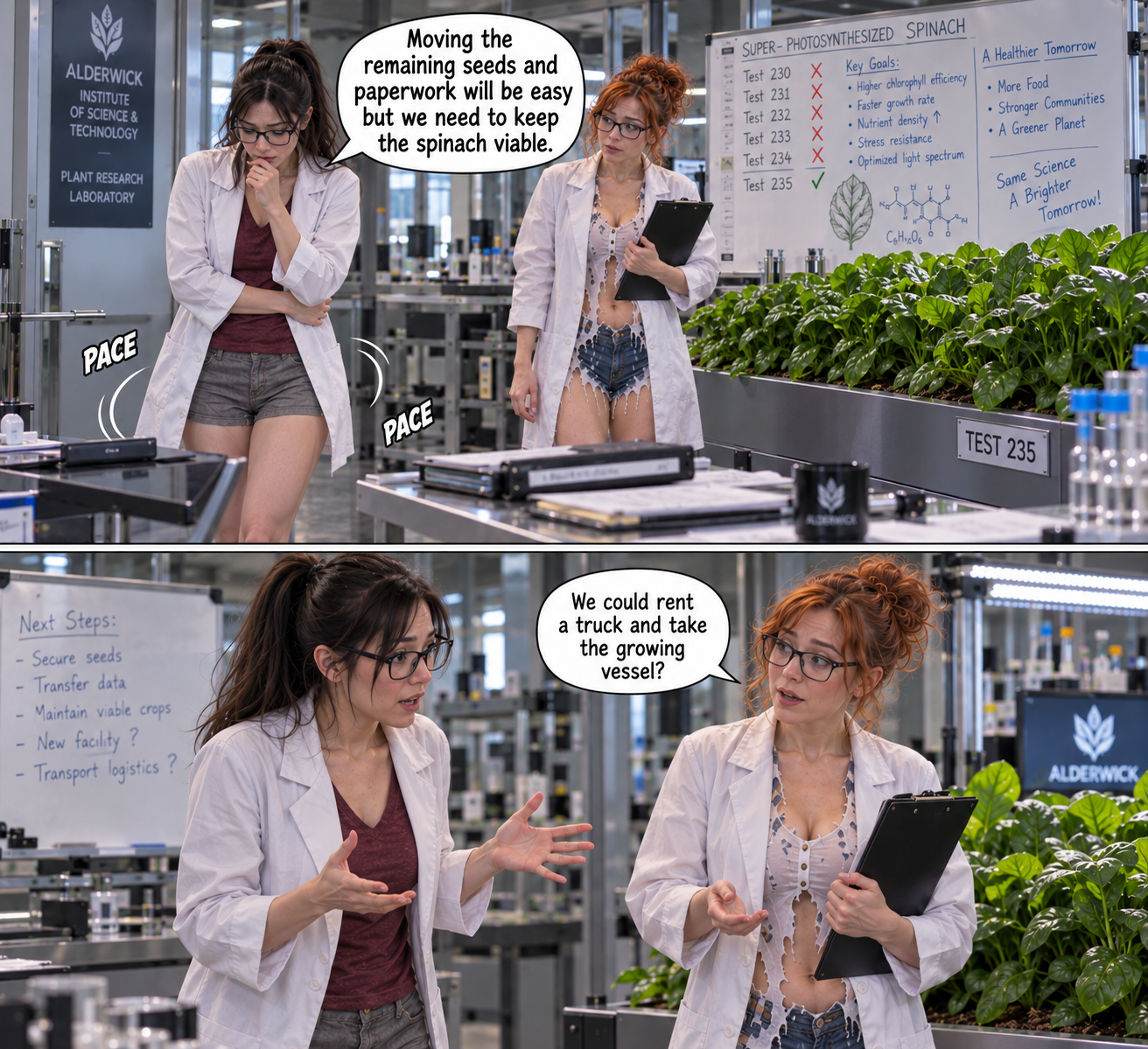 Test 235 Moving Day, page 2 — AI female muscle growth comic