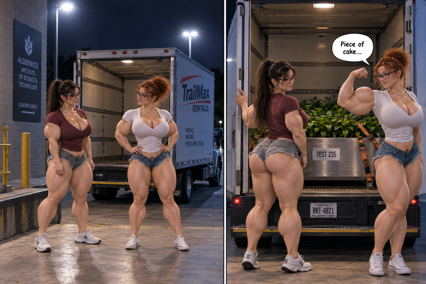 Test 235 Moving Day, page 12 — AI female muscle growth comic