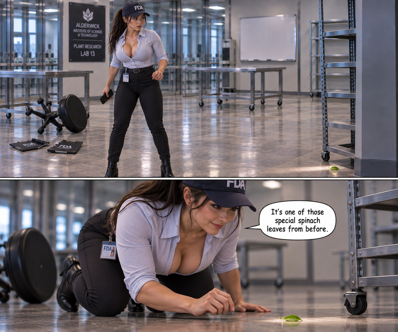 Test 235 Undercover, page 11 — AI female muscle growth comic