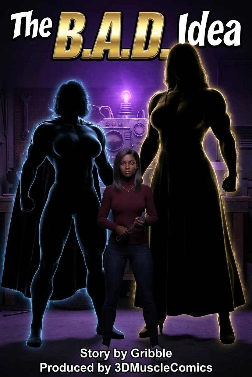 The B.A.D. Idea — AI female muscle growth comic cover