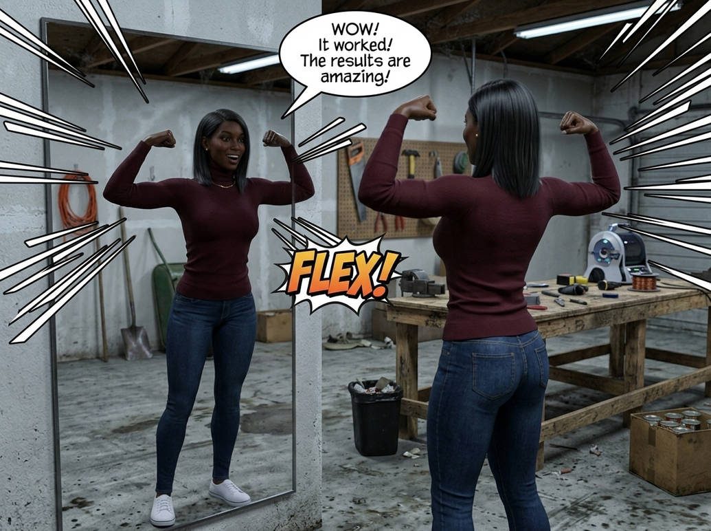 The B.A.D. Idea Part 1, page 9 — AI female muscle growth comic