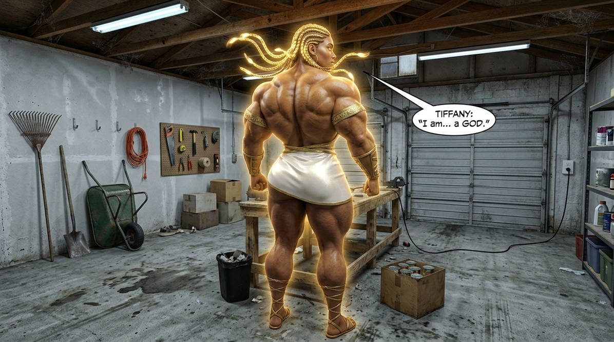 The B.A.D. Idea Part 3, page 6 — AI female muscle growth comic
