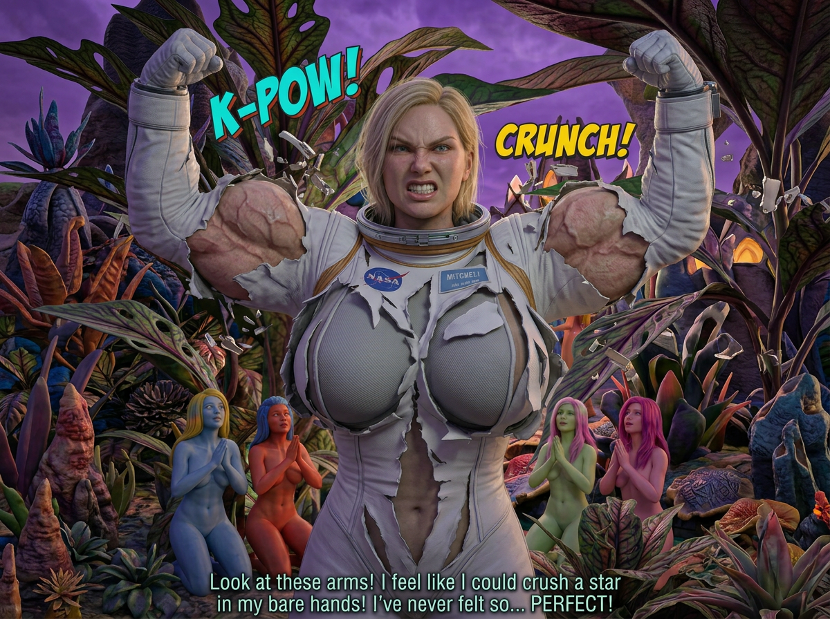 The Goddess of Aethel Part 1, page 9 — AI female muscle growth comic