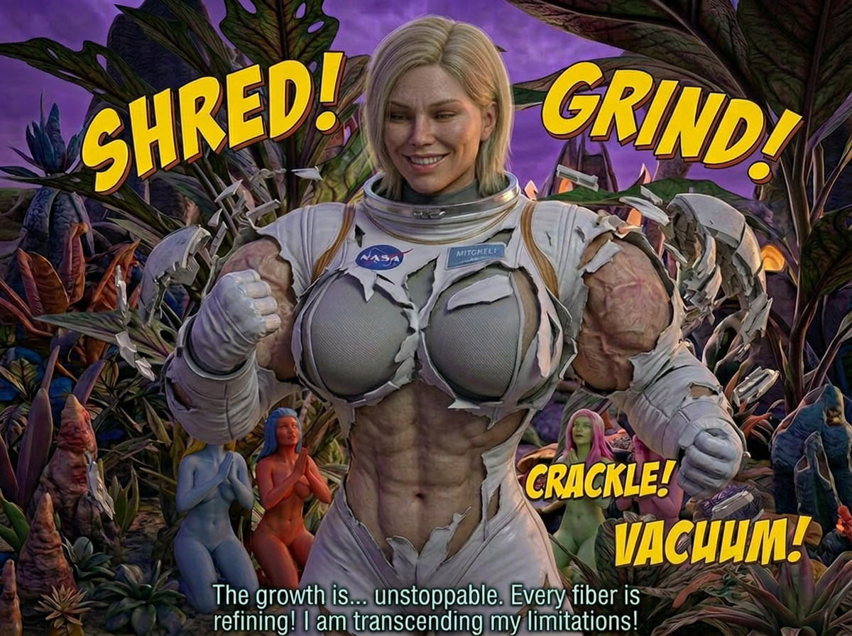 The Goddess of Aethel Part 1, page 10 — AI female muscle growth comic