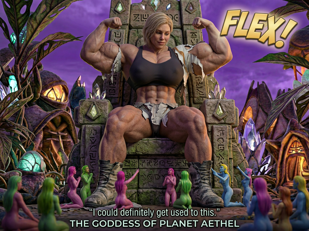 The Goddess of Aethel Part 1, page 14 — AI female muscle growth comic