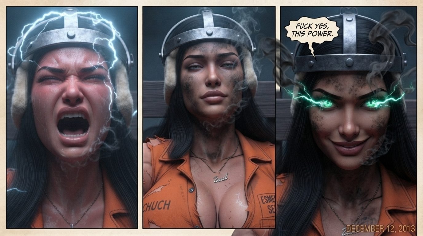 Valeria The Zappening., page 18 — AI female muscle growth comic