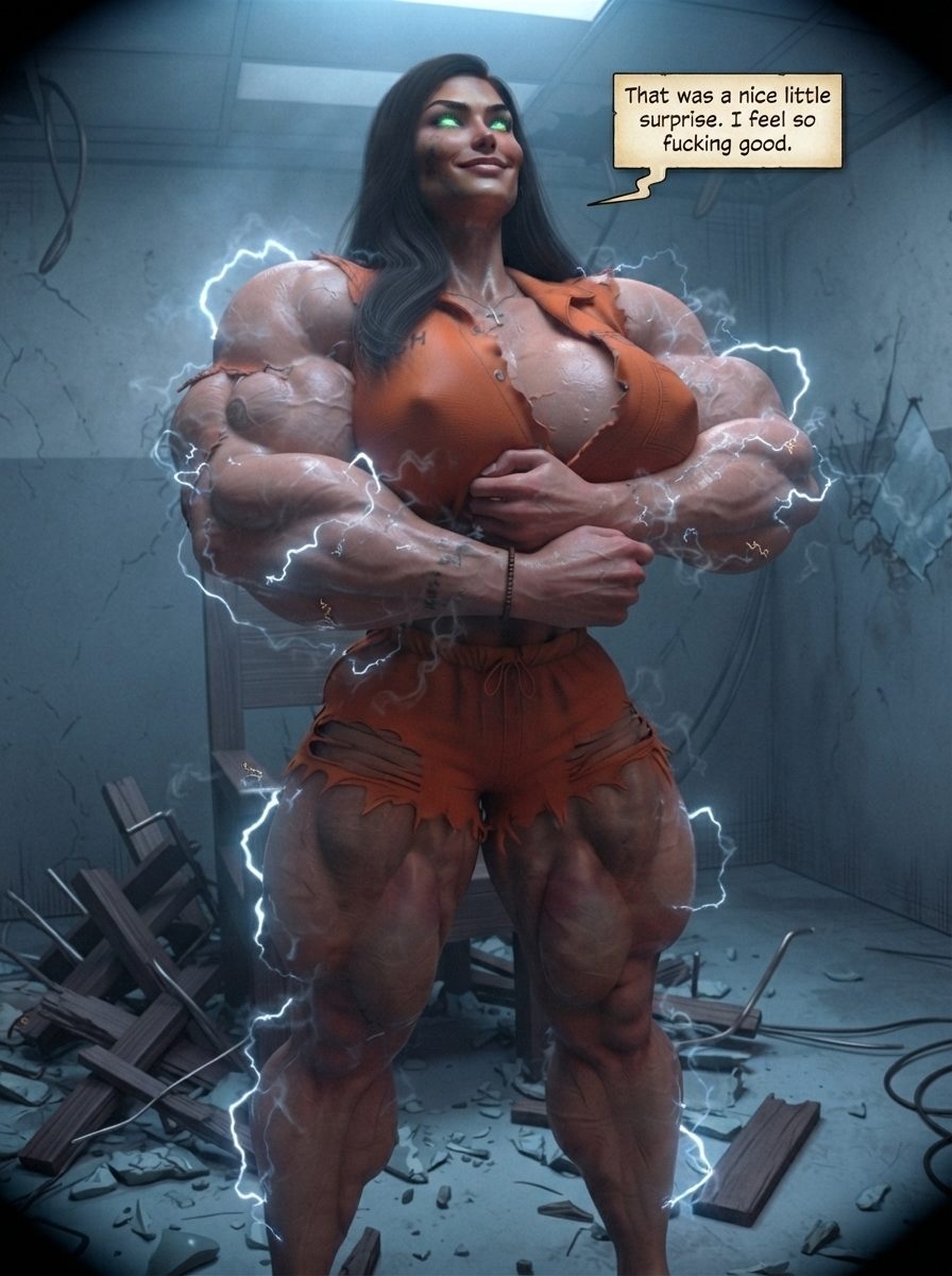 Valeria The Zappening., page 19 — AI female muscle growth comic