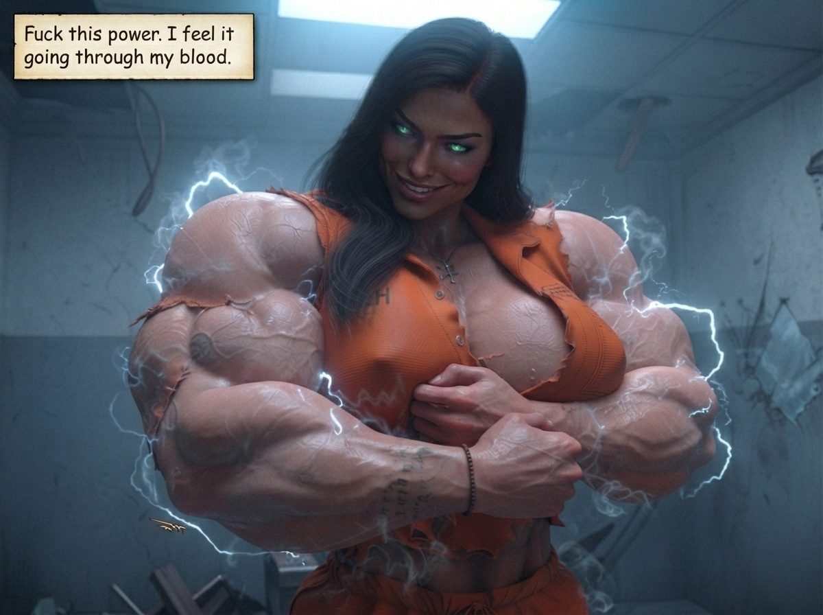 Valeria The Zappening., page 20 — AI female muscle growth comic