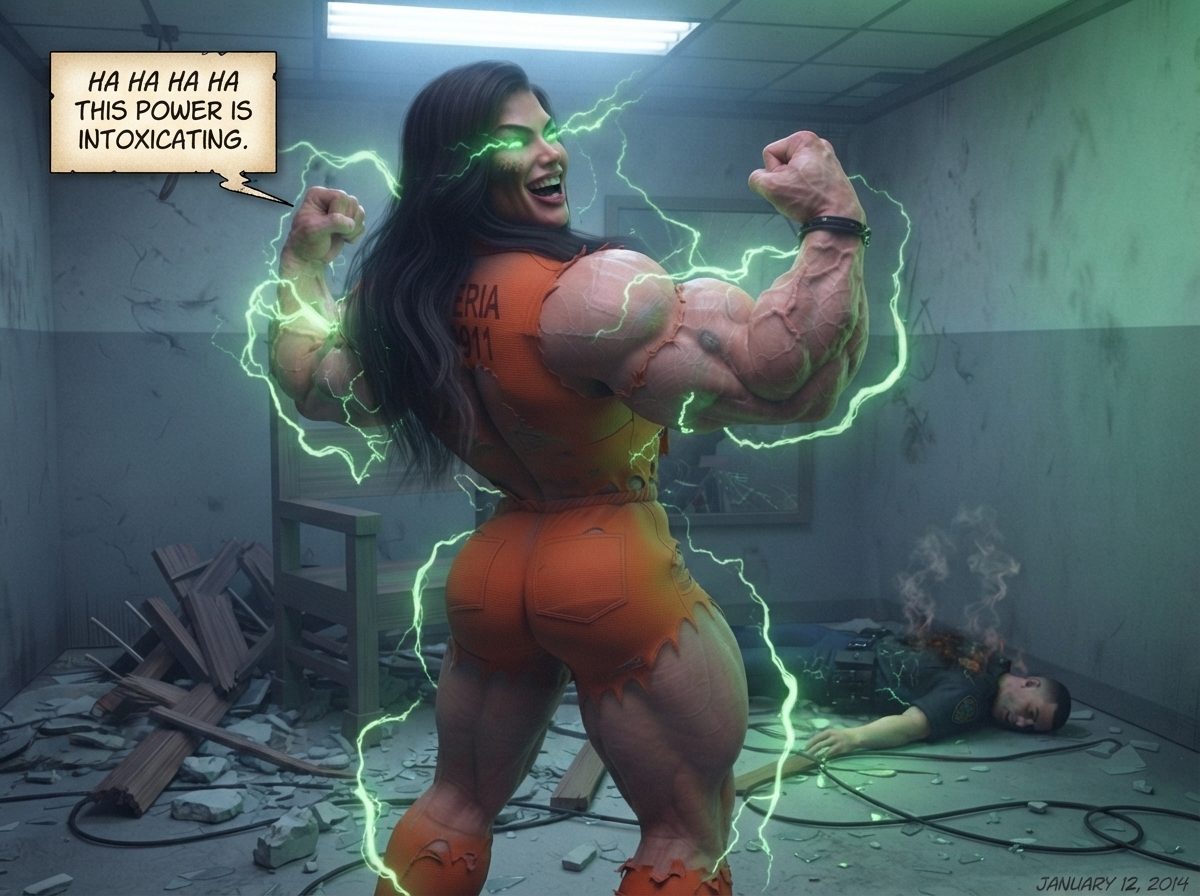 Valeria The Zappening., page 25 — AI female muscle growth comic