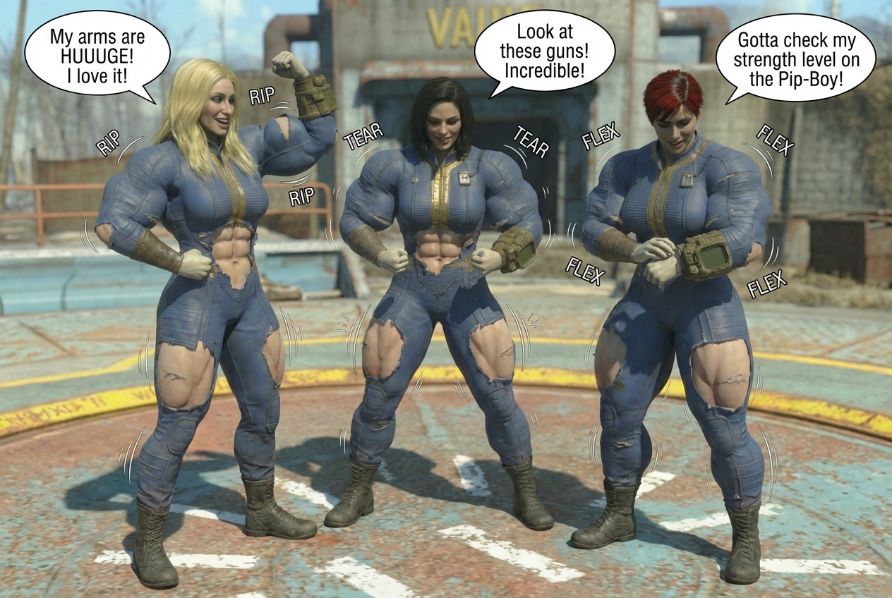 Vault Dweller Part 1, page 9 — AI female muscle growth comic