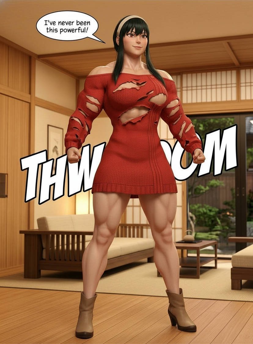 Yor: Not So Stealthy Part 1, page 5 — AI female muscle growth comic