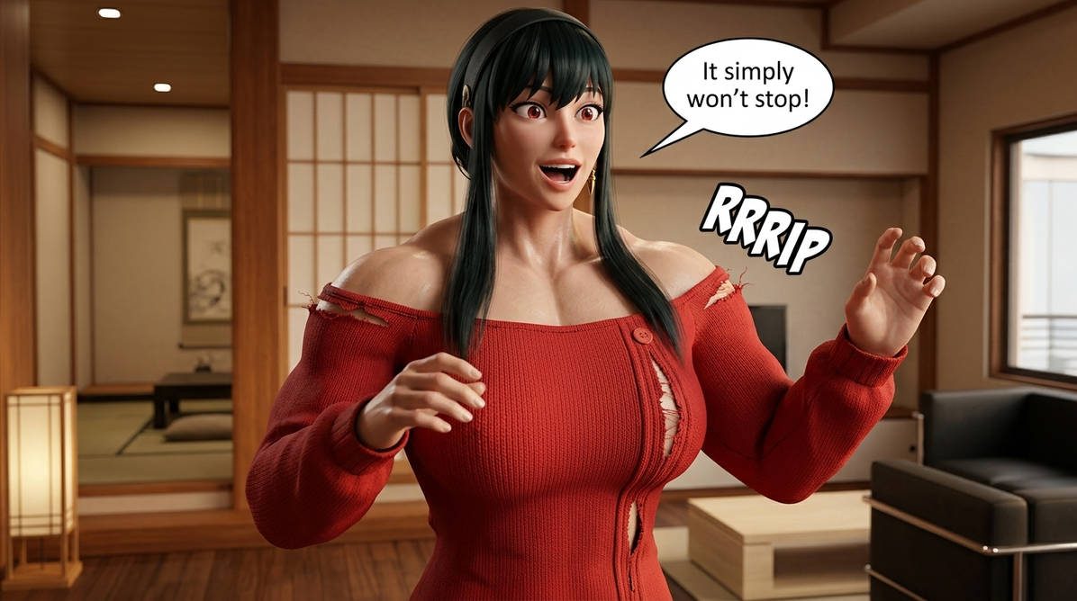 Yor: Not So Stealthy Part 1, page 6 — AI female muscle growth comic