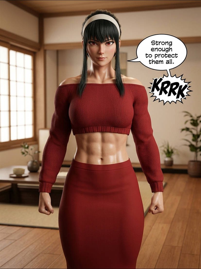 Yor: Not So Stealthy Part 1, page 8 — AI female muscle growth comic