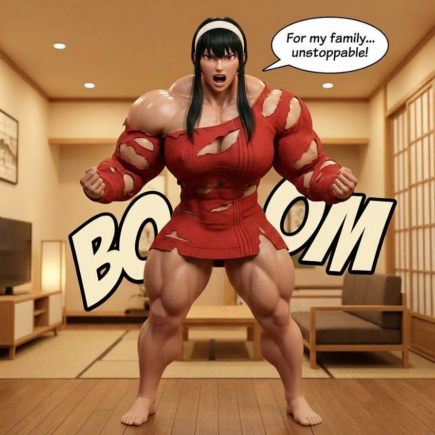Yor: Not So Stealthy Part 1, page 9 — AI female muscle growth comic